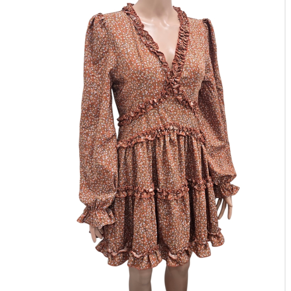 Lulus Admire You Orange Floral Print Ruffled Long Sleeve Mini Dress - Picture 7 of 12